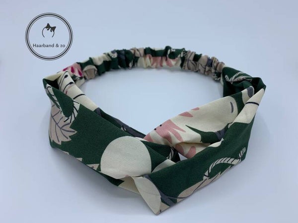 Elastische haarband in bloemenprint, hoofdkleur groen (art.nr. 36-08)