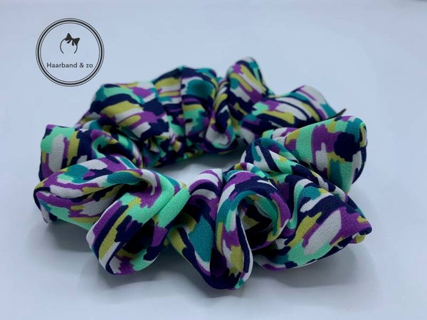 Haarband & zo, Scrunchie in multicolor print turquoise/paars (art.nr. 37-06)