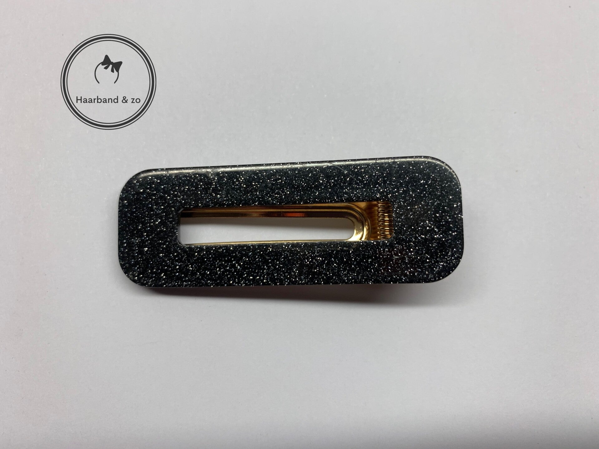 Grote haarclip, rechthoek acryl met glittertjes. zwart (art.nr 111-08)