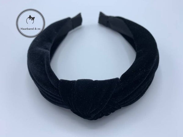 Fluwelen booghaarband met knoop, in de kleur zwart (art.nr. 46-01)