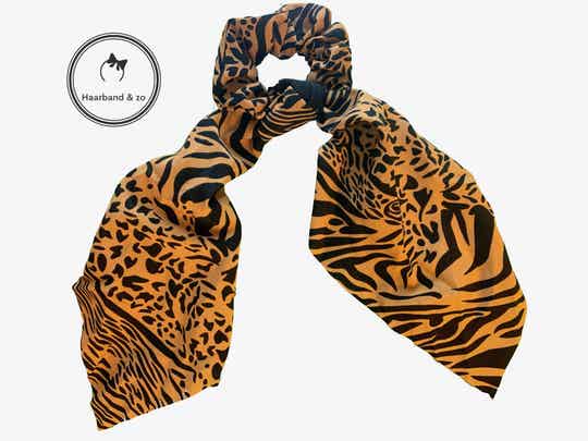 Mooie sjaal scrunchie in zebraprint, zwart / bruin (art.nr. 41-03)
