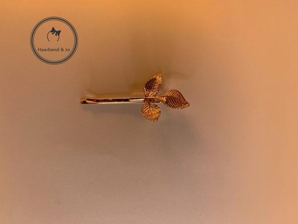Goudkleurig schuifspeldje met blaadjes, de trend van nu (art.nr. 52-01)