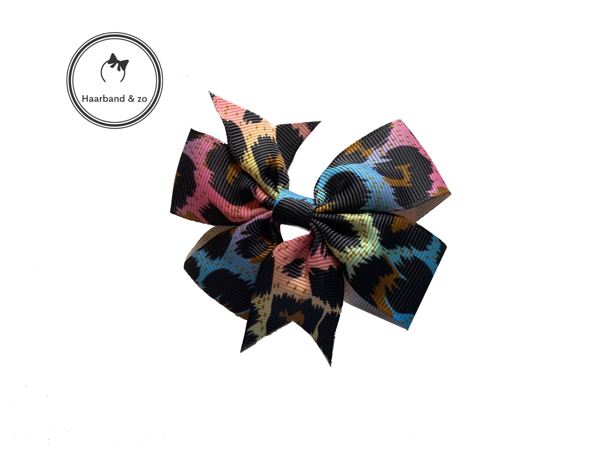 Dubbele strik met tijgerprint, neon kleuren (art.nr. 101-01)