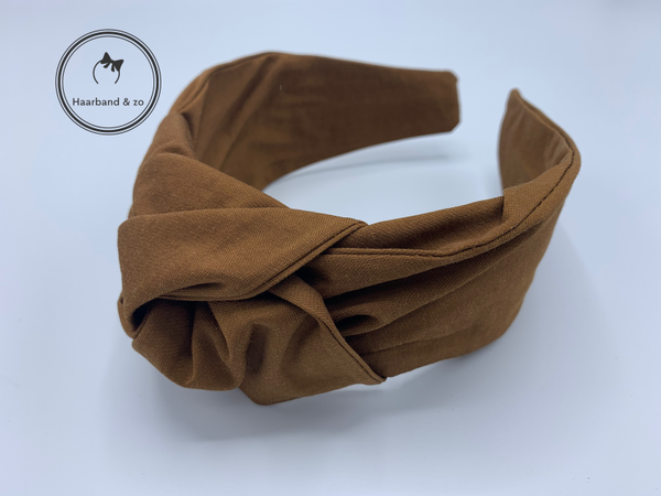 Extra brede haarband met knoop van katoensatijn, bruin (art.nr. 60-06)