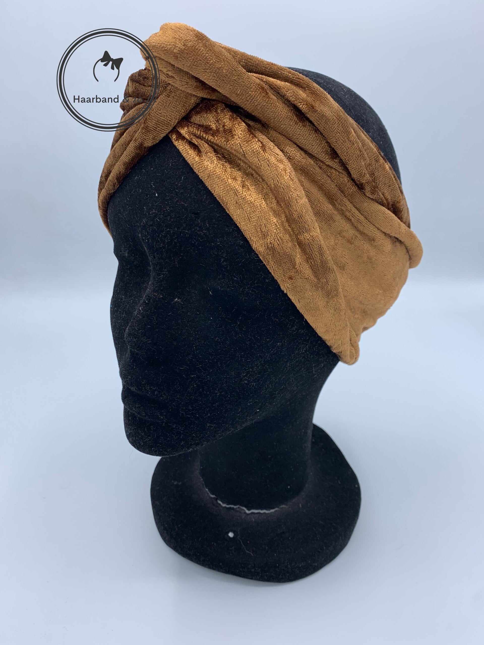 Haarband & zo, Haarband met ijzerdraad van velours de panne in bruin (art.nr. 70-03)