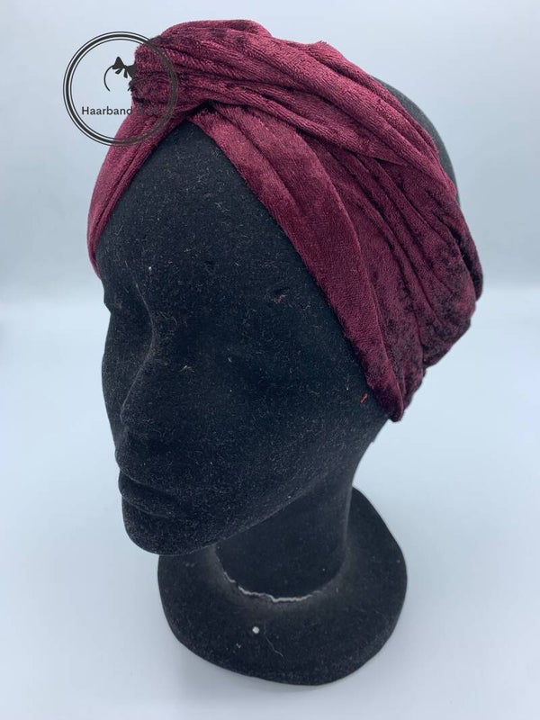 Haarband & zo, Haarband met ijzerdraad van velours de panne in wijnrood (art.nr. 70-07)