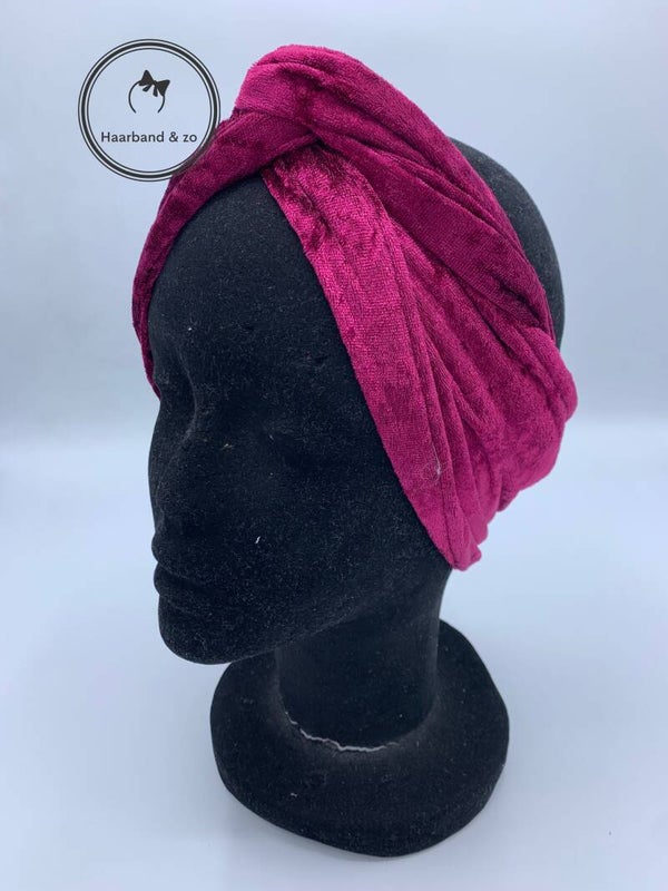Haarband & zo, Haarband met ijzerdraad van velours de panne in diep donkerroze kleur (art.nr. 70-09)