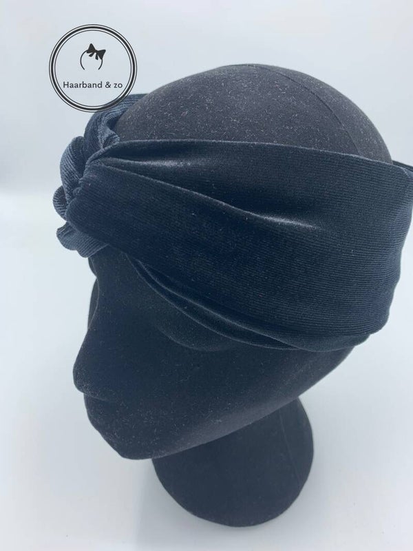 Prachtige elastische haarband van fluweel met twist, zwart (art.nr. 72-07)