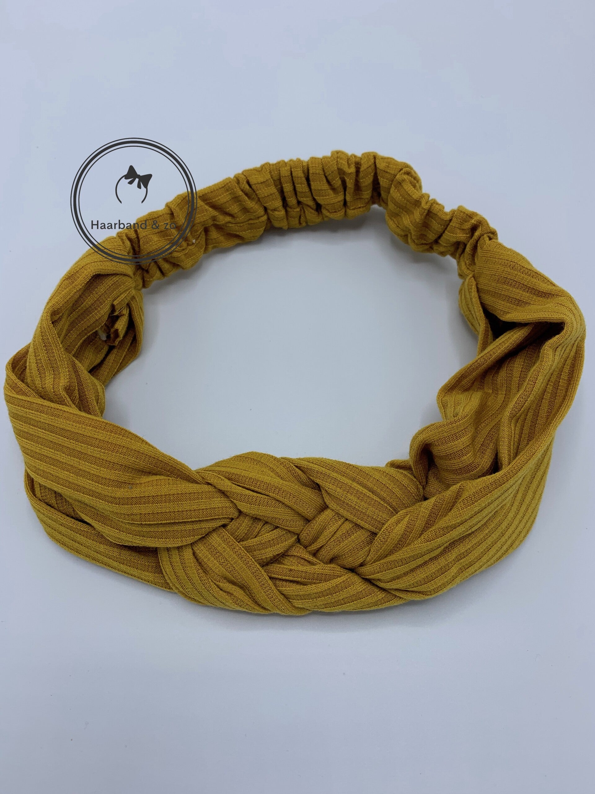 Fijne elastische haarband met vlechteffect, okergeel (art.nr. 123-10)
