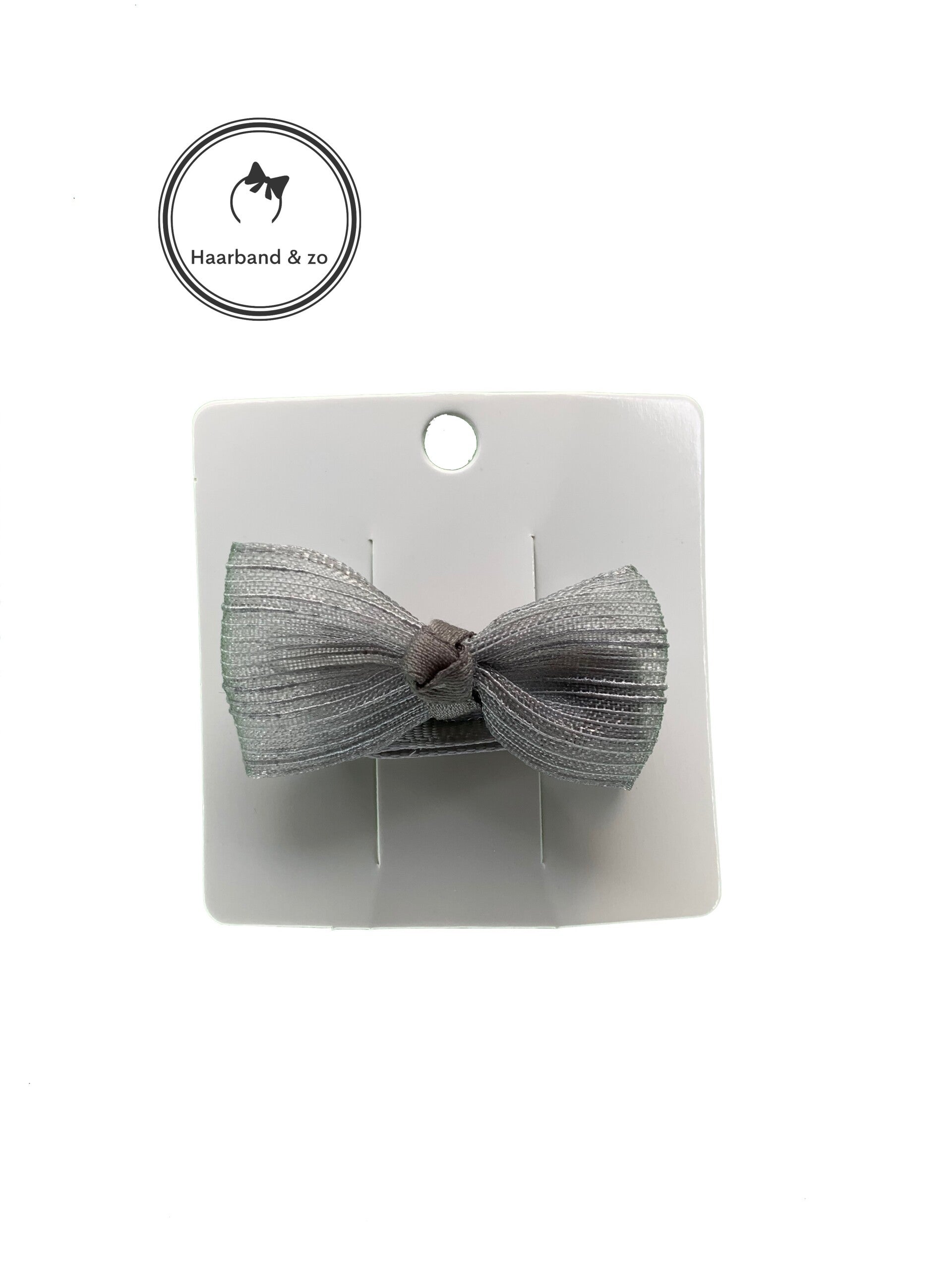 Mini haarspeldje met grijs glanzend strikje (art.nr. 85-05)