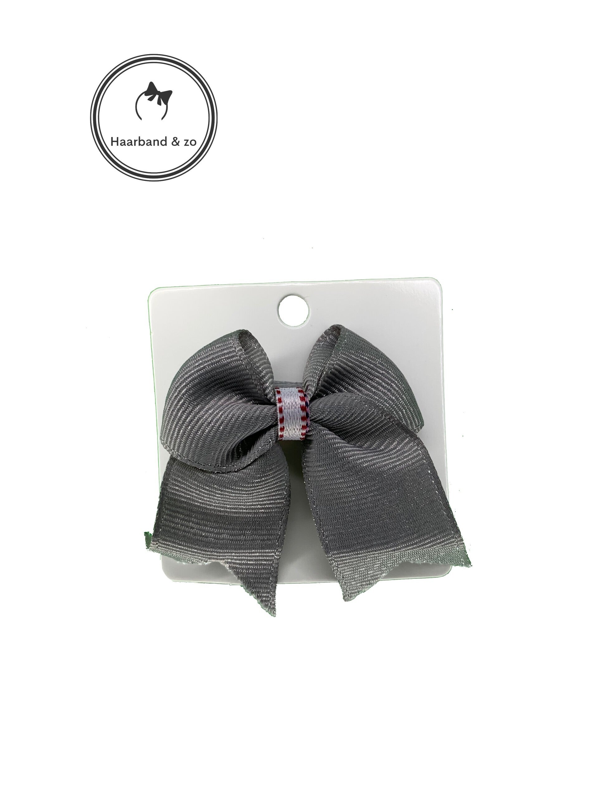 Mini haarspeldje, klemmetje met grijs glanzend strikje (86-01)