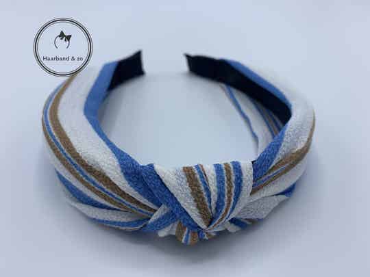 Booghaarband van Chiffon in streepmotief, hoofdkleur khaki/lichtblauw (art.nr. 199-04)