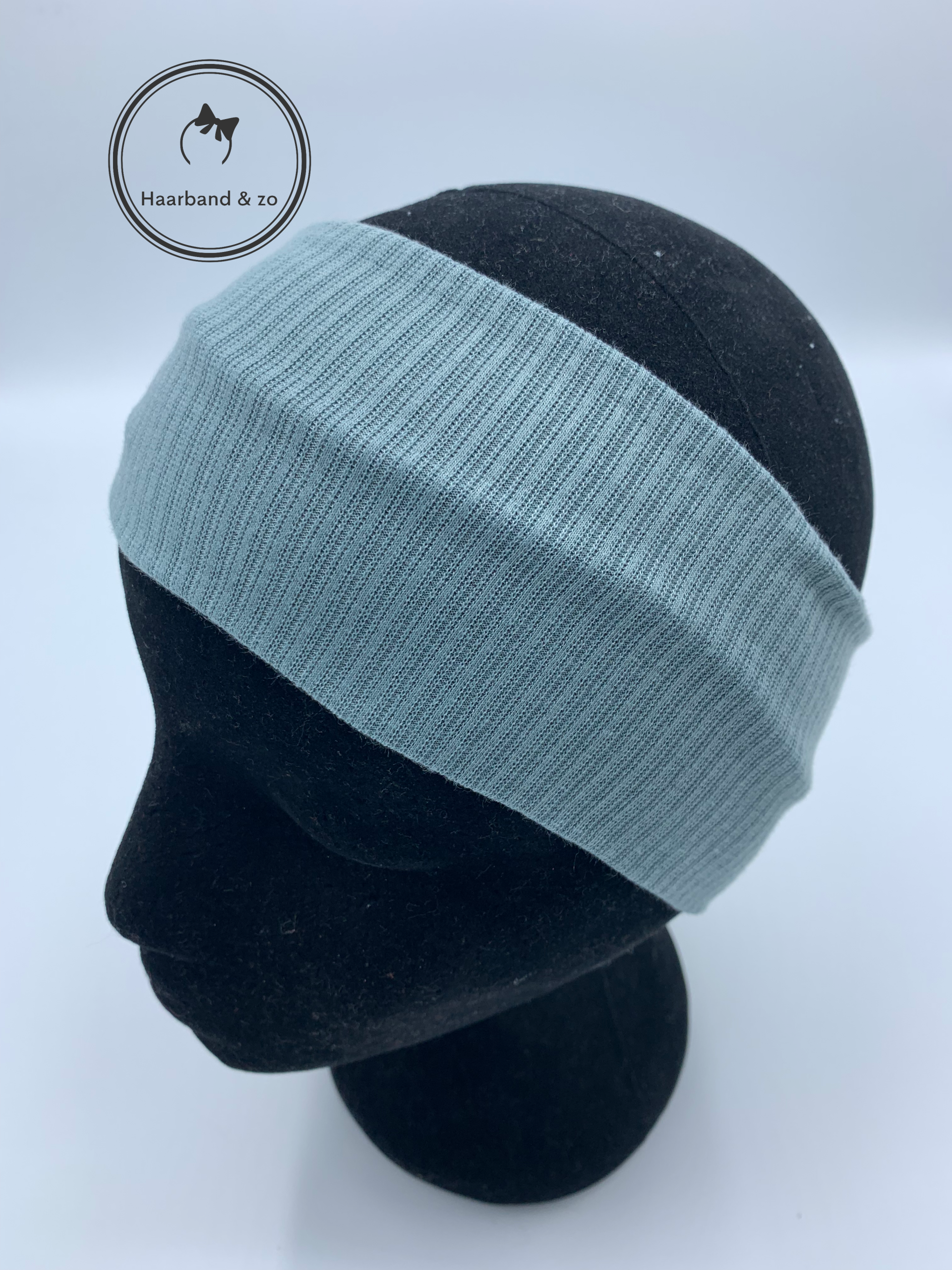 Brede elastische haarband van ribbeltricot, grijsblauw (art.nr. 20-05)