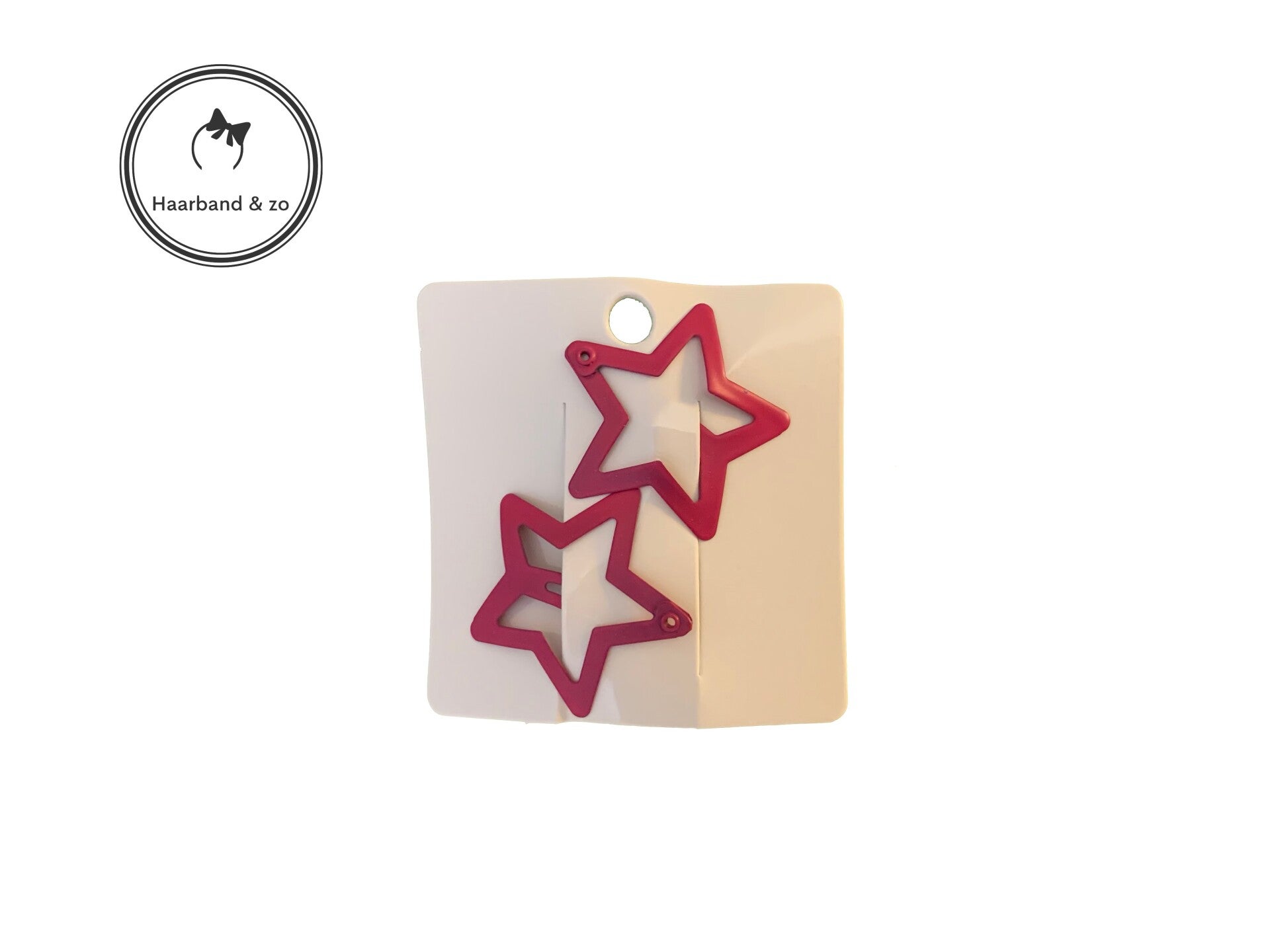 Setje van 2 stevige speldjes in stervorm, 3 cm, donkerroze. (art.nr. 148-04)