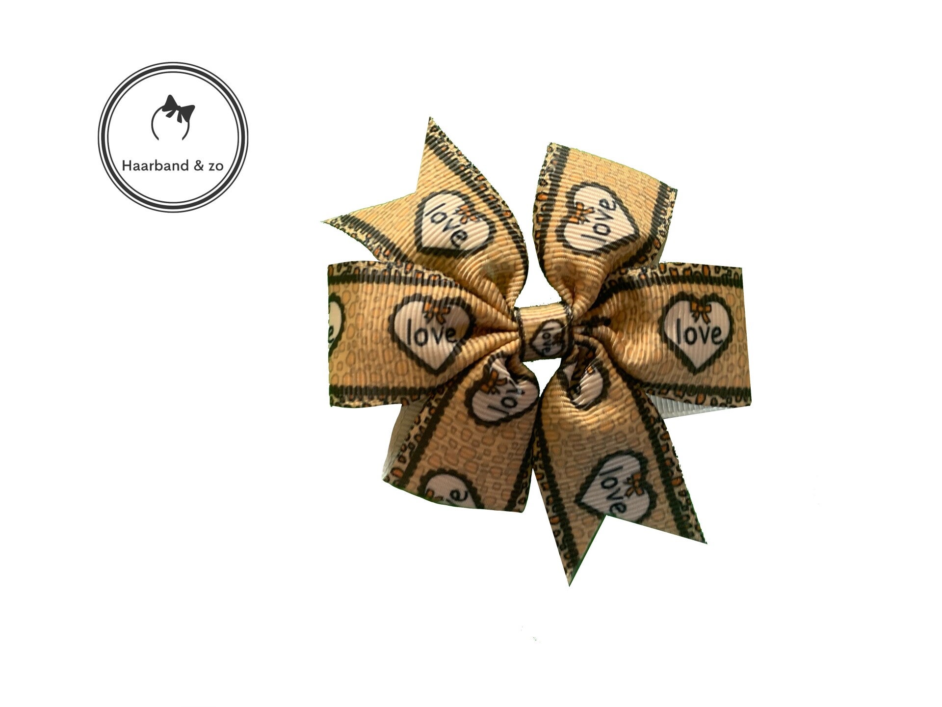 Dubbele strik met tijgerprint, beige (art.nr. 101-03)