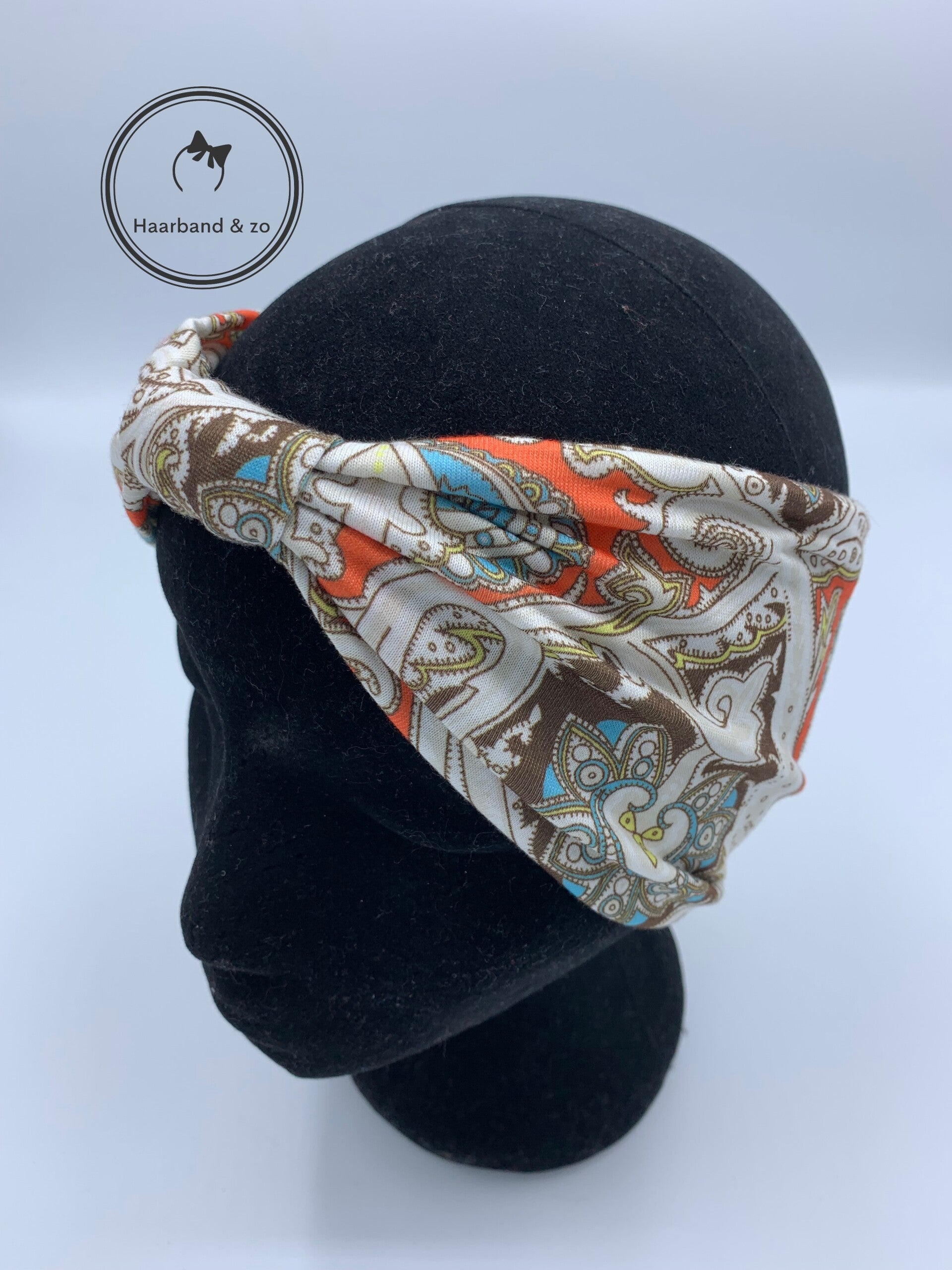 Extra brede elastische haarband in fleurig kashmir motief (art.nr. 242-06)