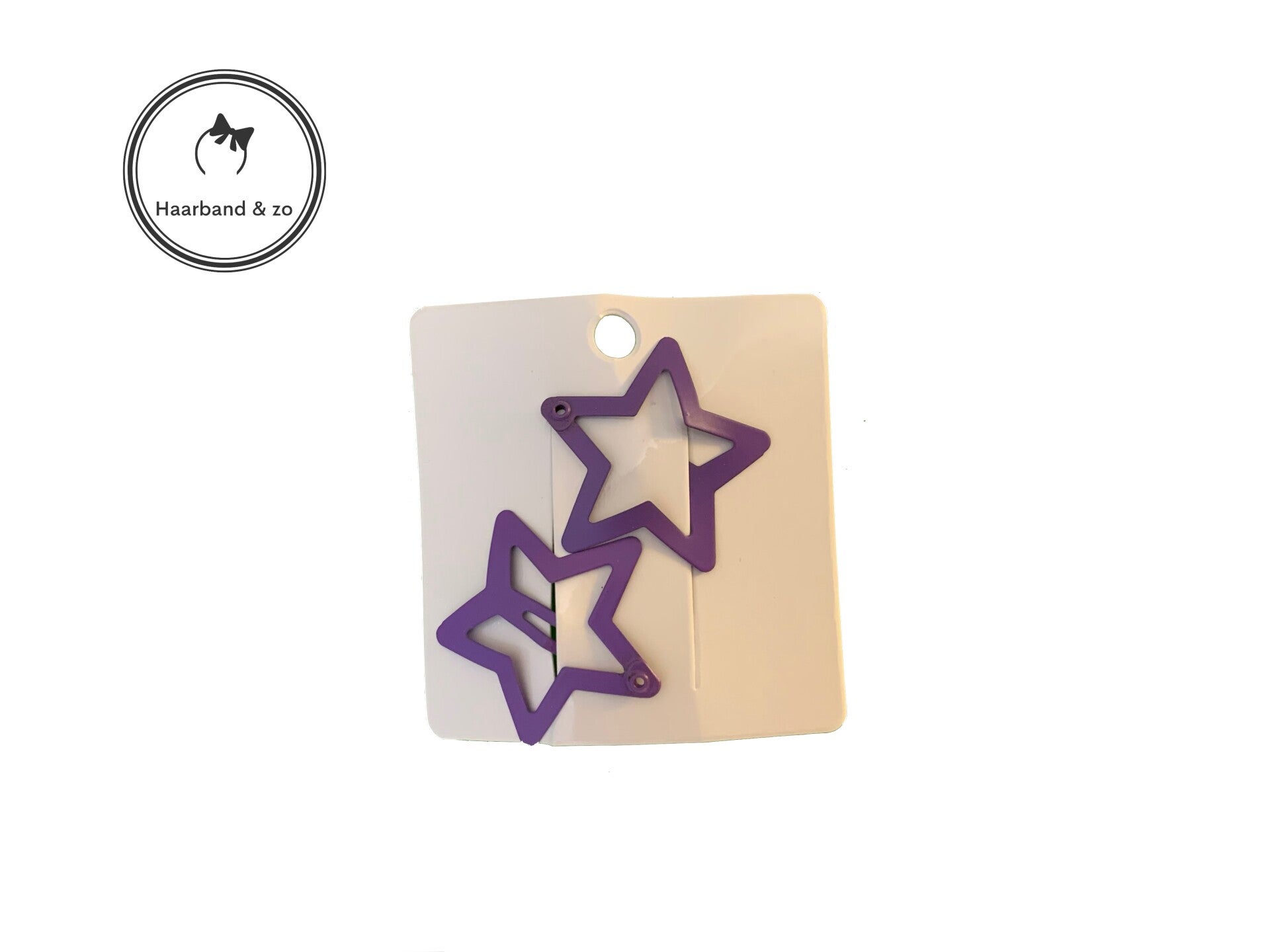 Setje van 2 stevige speldjes in stervorm, 3 cm, paars. (art.nr. 148-05)