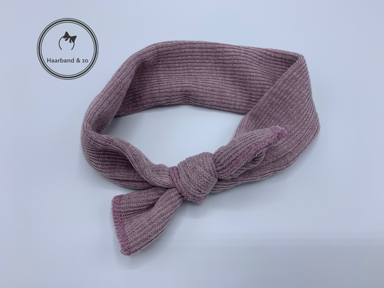 Elastische gebreide haarband met strik voor baby's, oud-lila (art.nr. 185-03)