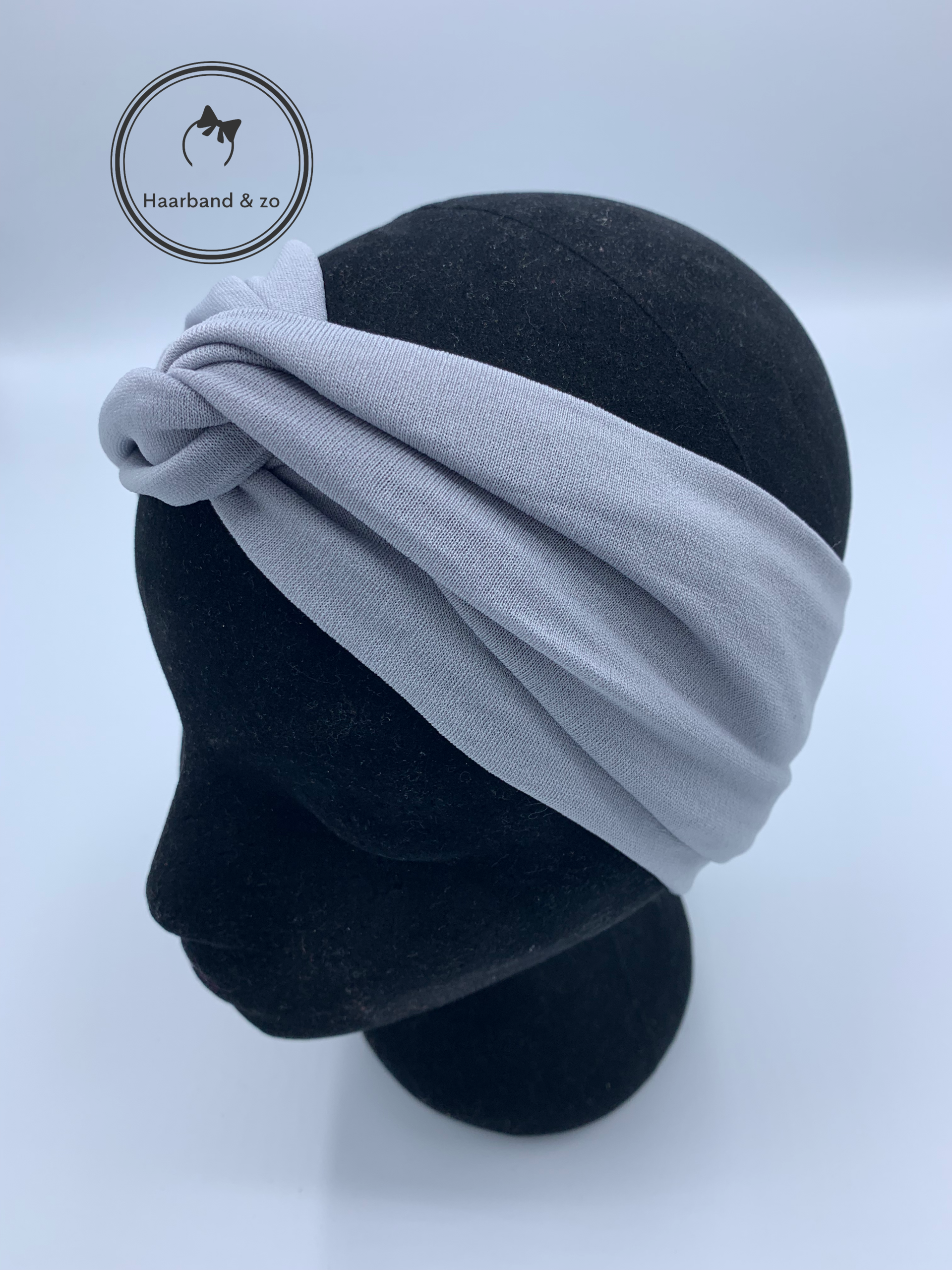 Elastische haarband met twist, effen kleur, grijs (art.nr. 182-05)