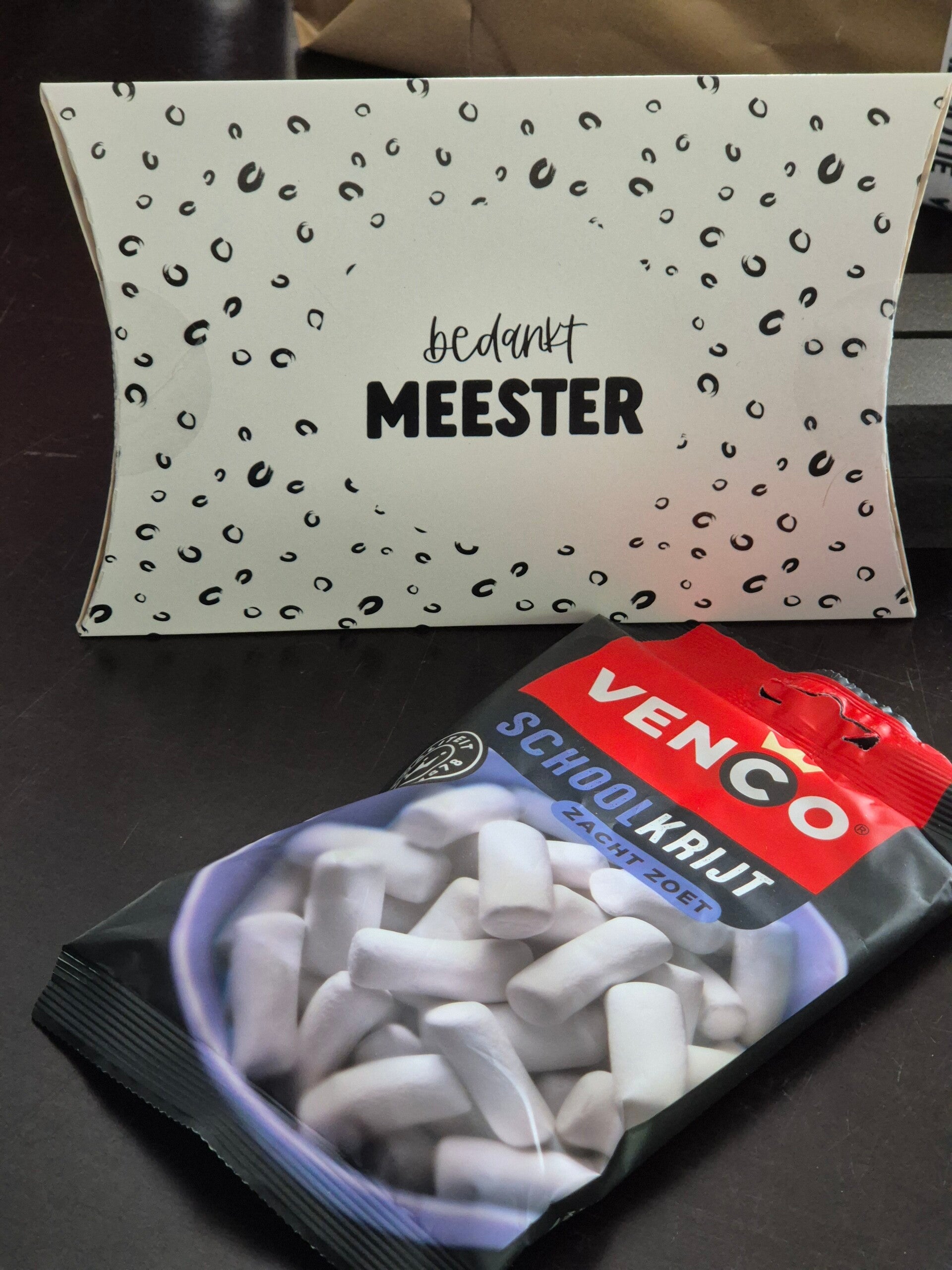 Gondeldoosje meester met schoolkrijtjes