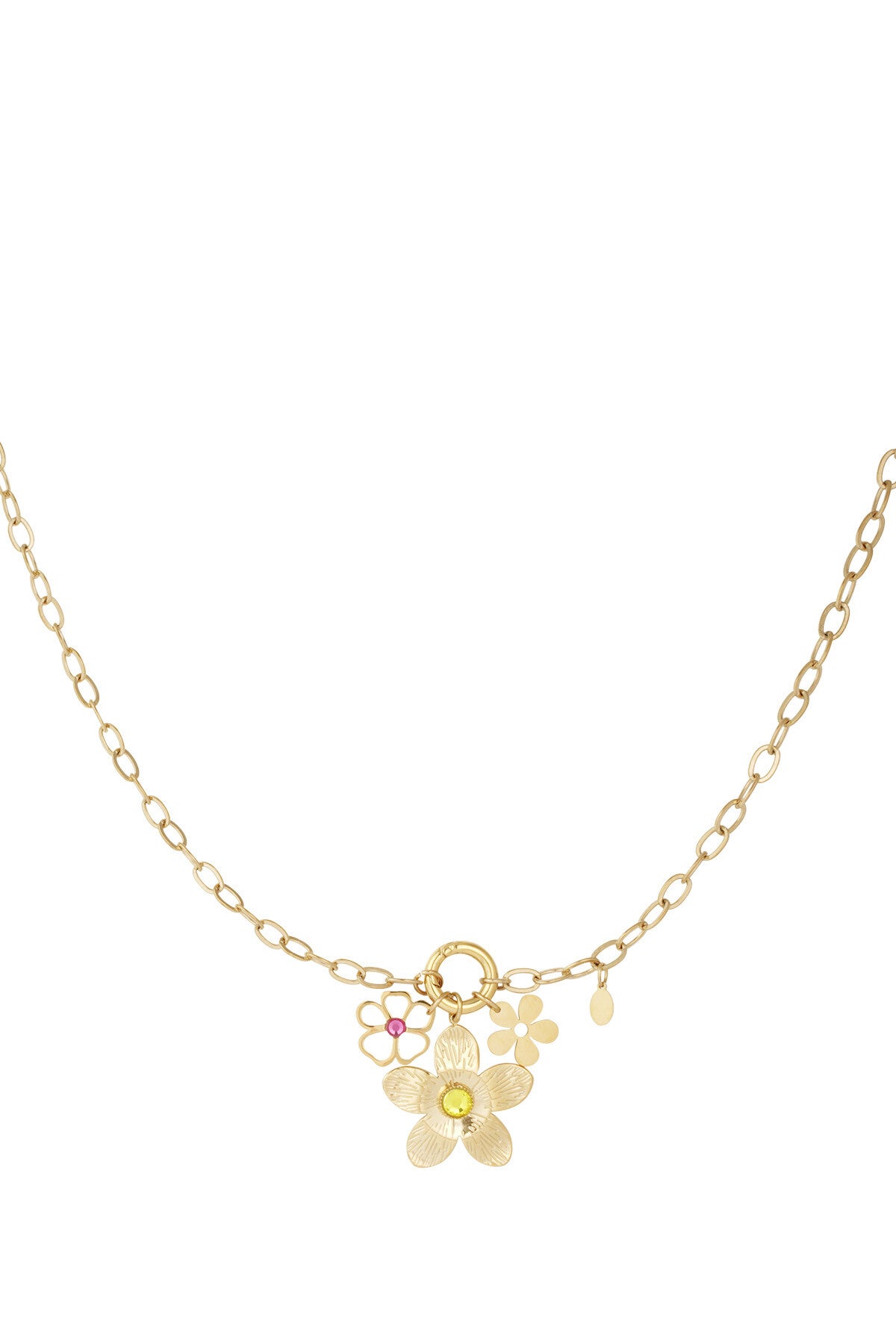 Ketting Stainless Steel happy flower goud