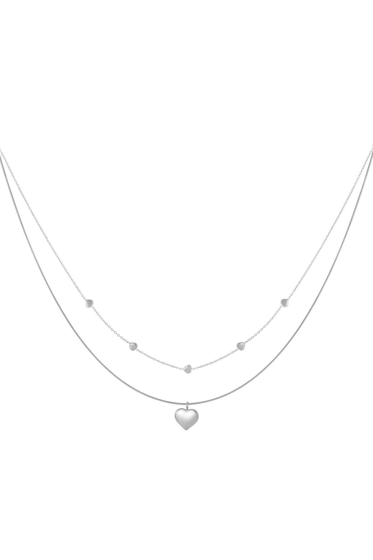 Ketting Stainless Steel hart casual dubbel zilver