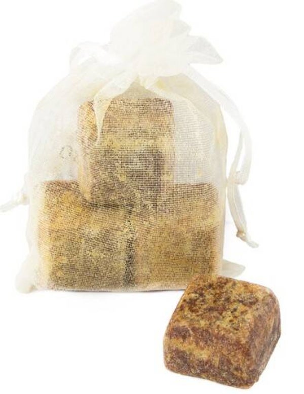 Amberblokje - 3 mini blokjes in organza zakje