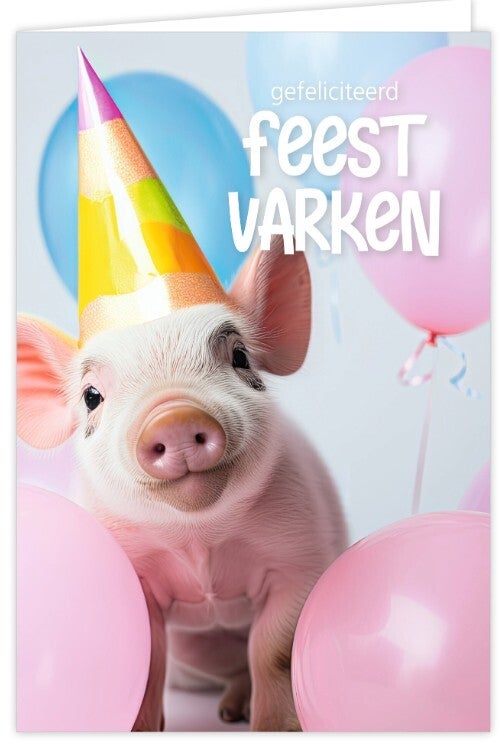 Kaart gefeliciteerd feest varken