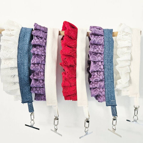 Upcycled Jeans Phone Wristband – Handmade from Reclaimed Denim and Lace