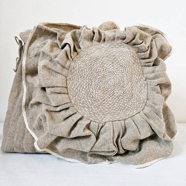 Flower Bag – Handmade from Reclaimed Linen and Denim