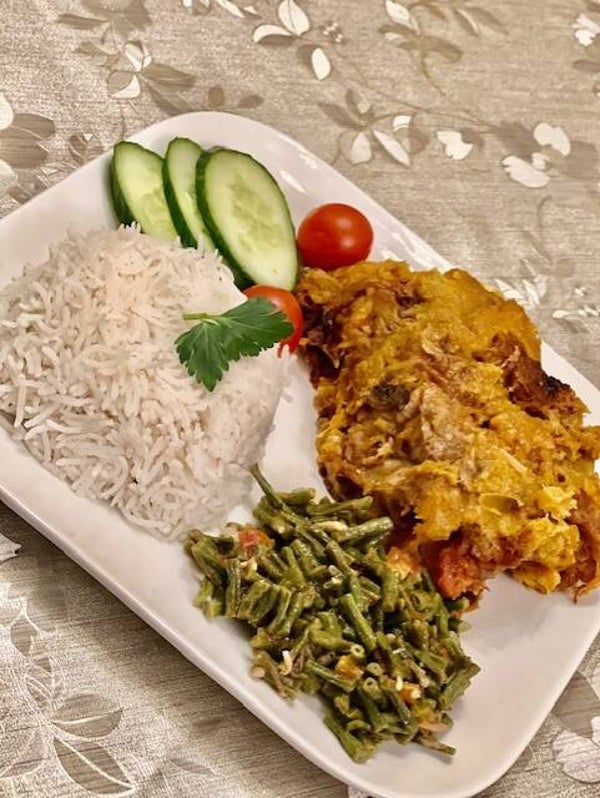 Surinaamse Pom (Kip), Rijst en Groente