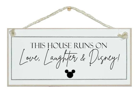 Deco bordje love, laughter & disney