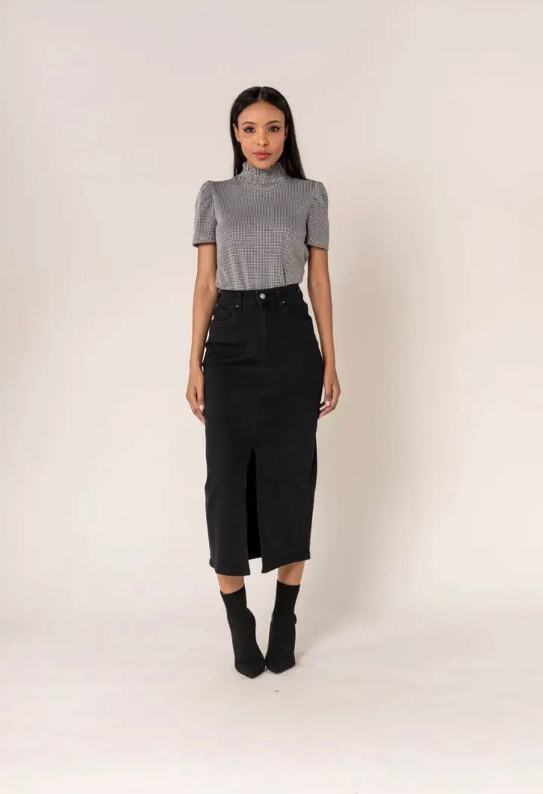 Jupe longue fendue en jean denim
