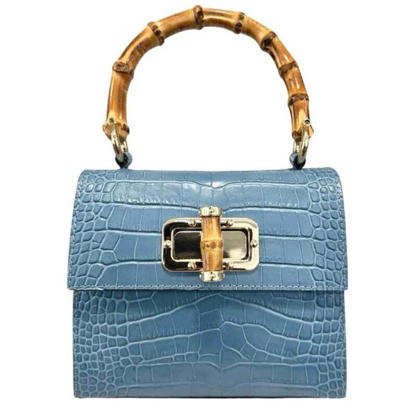 Sac en cuir effet croco avec anse en bambou