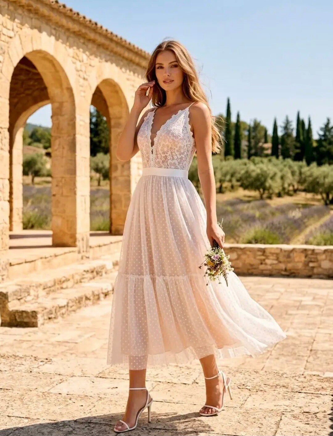 Robe midi romantique en dentelle