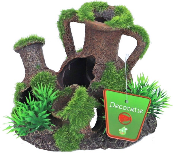 Boon Aqua Deco ornament polyresin amphoras met gras en mos