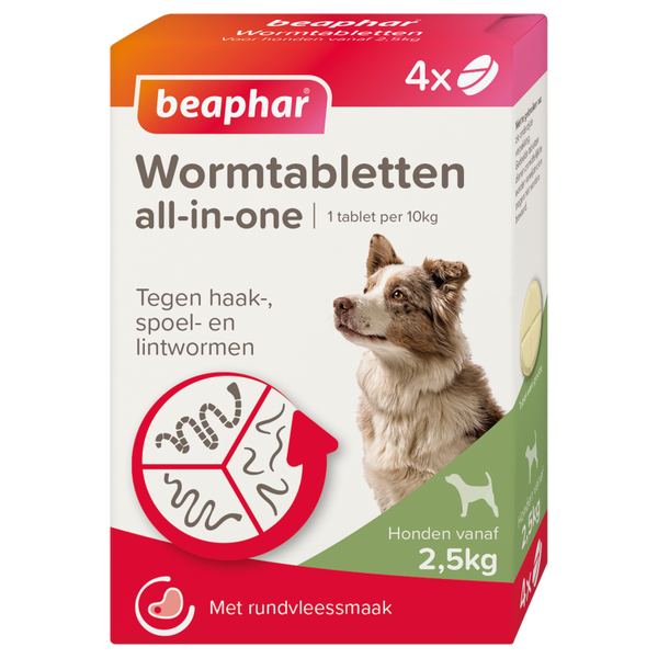 Beaphar Wormtabletten All-in-One hond 2,5-40 kg 4 tabletten