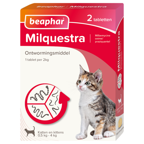 Beaphar Milquestra ontwormingsmiddel kleine kat/kitten 2 tabletten
