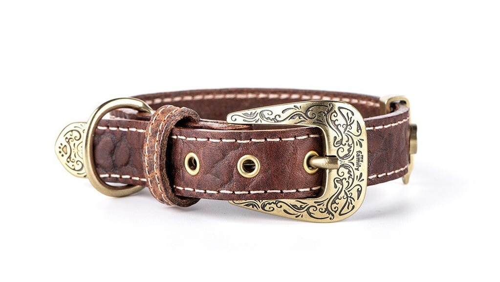 MyFamily El Paso honden halsband van echt Italiaans Bruin leer