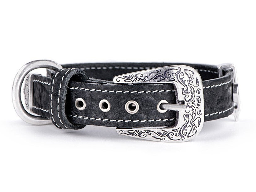 MyFamily El Paso honden halsband van echt Italiaans zwart leer