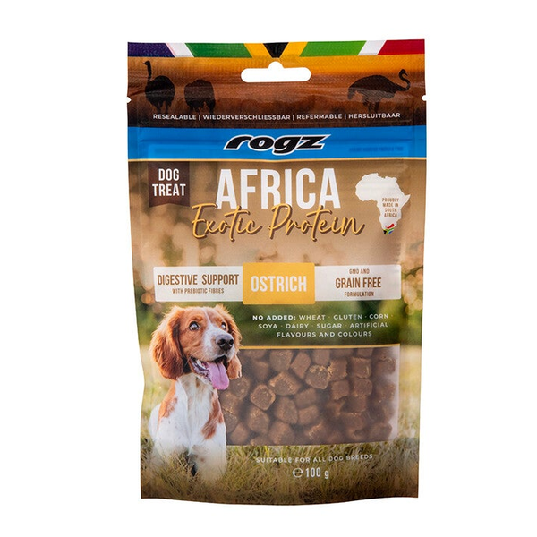 Rogz Hypoallergene Hondensnack Africa Digestive Struisvogel 6 x 100 gr.