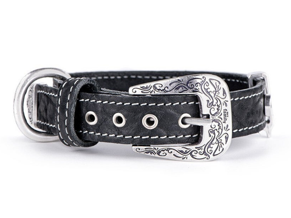 MyFamily El Paso honden halsband van echt Italiaans zwart leer