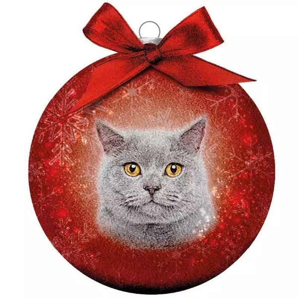 Kerstbal Frosted Kat Grijs