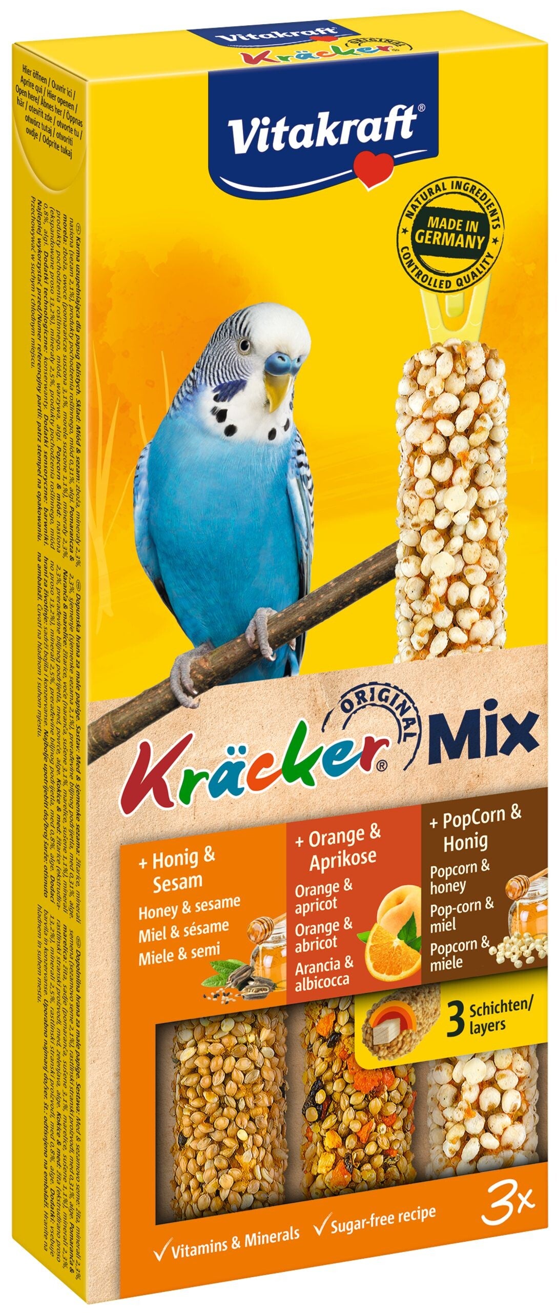 Vitakraft Kräcker Mix parkiet honing/ sinaasappel/ popcorn