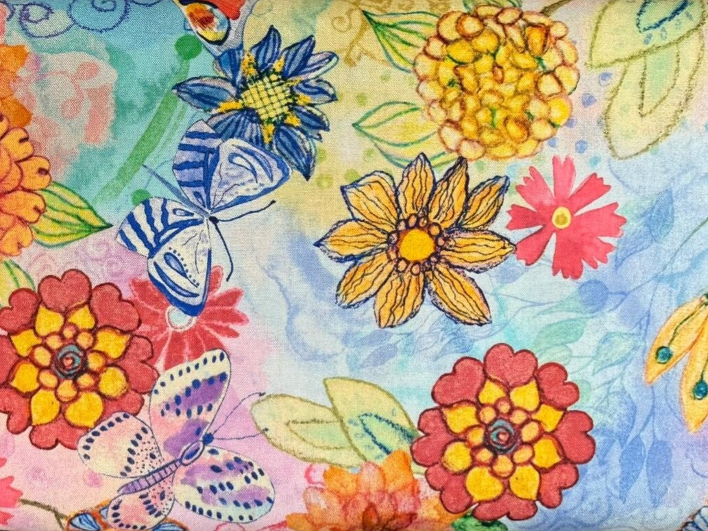 detailfoto van love spell quiltstof geo multi met kleurrijk geometrisch patroon