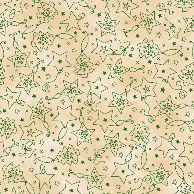 Christmastime Ornaments Ecru Green