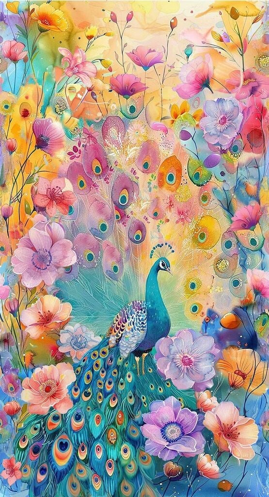 Wild Beauty - Peacock Floral Panel