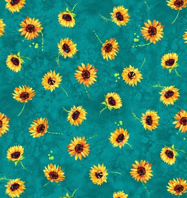 Sundance - Tossed Small Sunflowers Flora CD3304 Teal