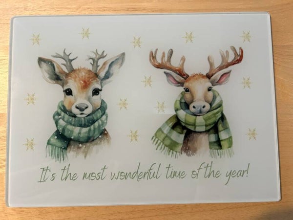 Christmas Deer - Glass Chopping Board