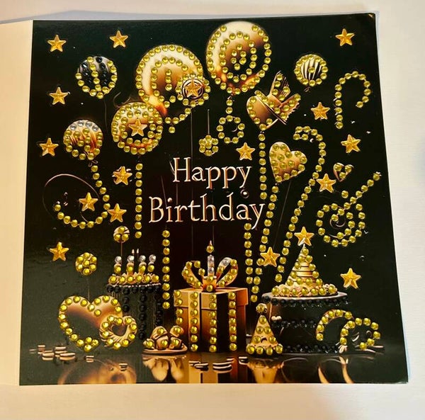 Black & Gold Happy Birthday Diamond Art Card